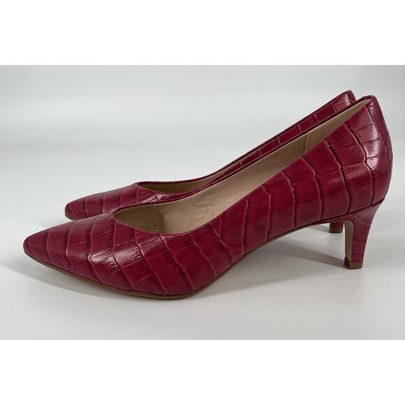 CLARKS Cushion Plus Fuchsia Leather Embossed Laina55 Classic Pump Heels - Picture 5 of 11